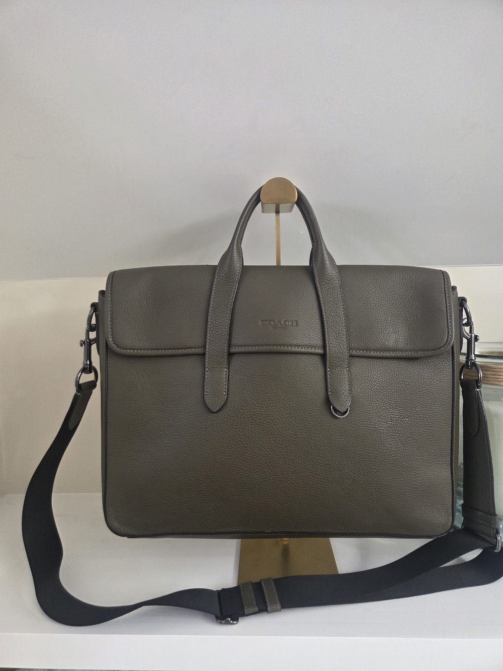 Coach Sullivan Pebbled Leather Briefcase in Olive